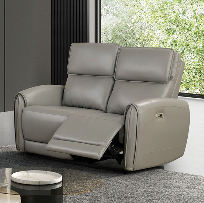 Schlieren Leatherette Power Sofa with Contoured Arms, Gray