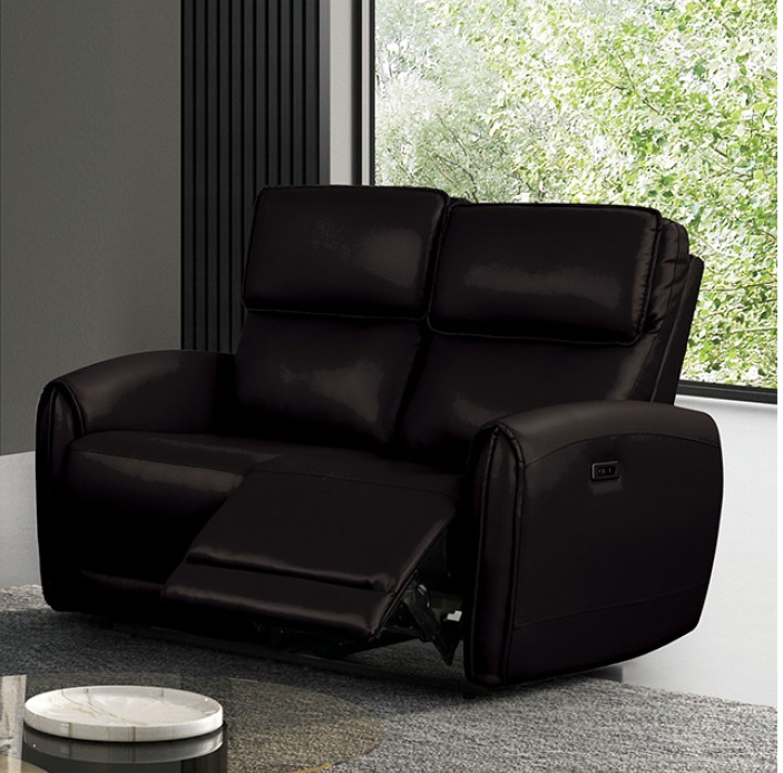 Schlieren Leatherette Power Sofa with Contoured Arms, Black