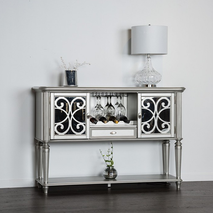 Melodi Parc Mirrored Glam Server with Fluted Legs, Silver