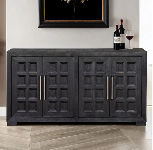 Hatton Cross 4-Door Modern Cabinet with Coffered Panels, Weathered Black