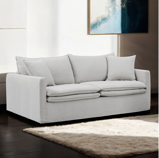 Crayford Transitional Pillow Top Linen Sofa, Light Gray