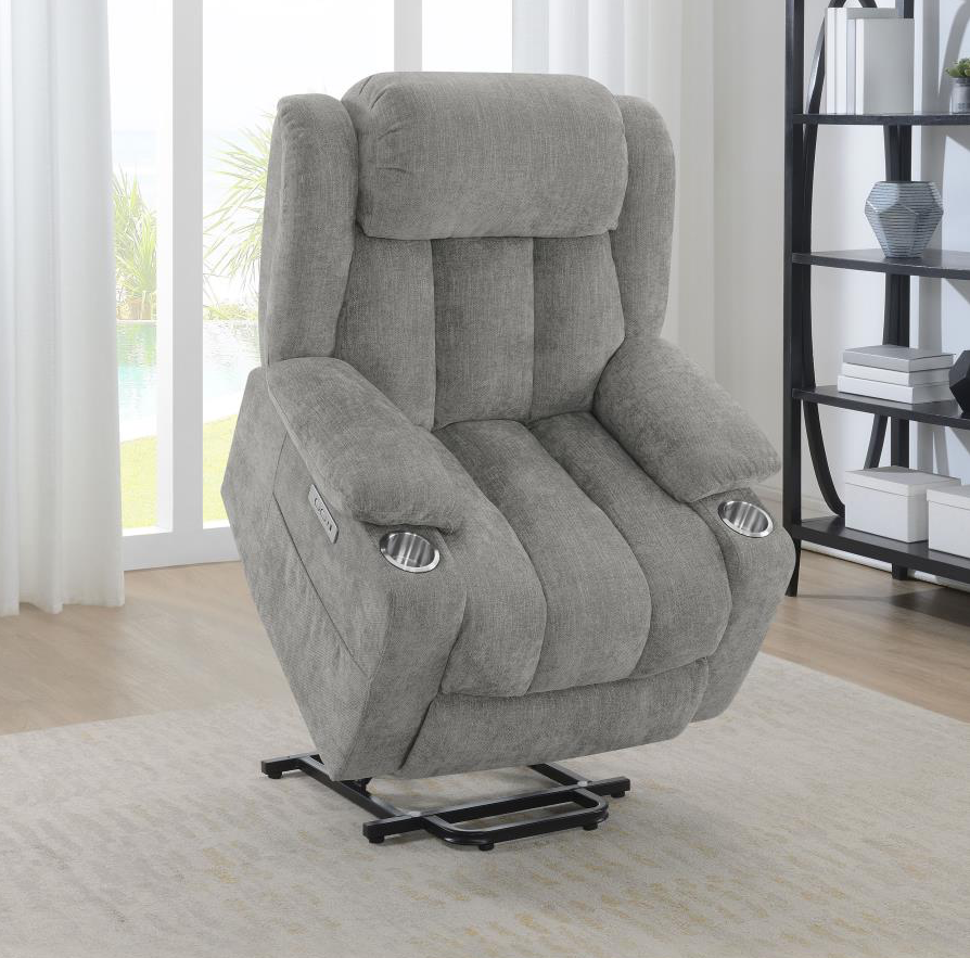 Houston Upholstered Power Lift Recliner, Gray