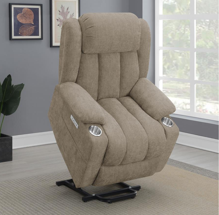 Houston Upholstered Power Lift Recliner, Camel