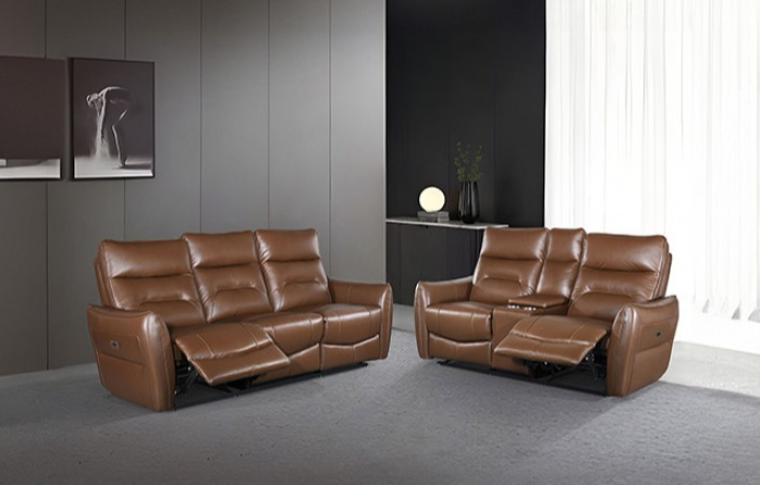 Terentius Contemporary Power Reclining Sofa, Caramel Brown