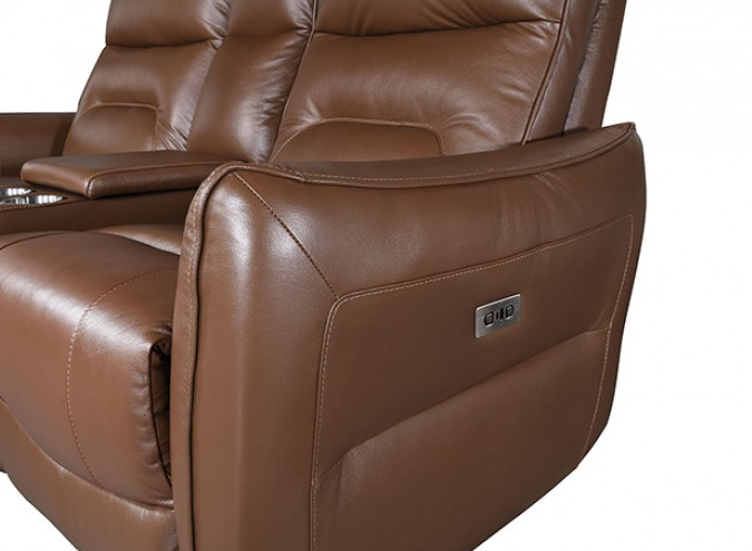 Terentius Contemporary Power Reclining Sofa, Caramel Brown