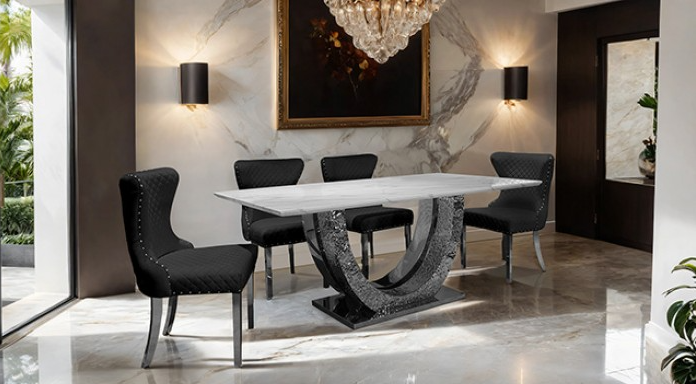 Portanova 5-Piece Glam Dining Set with Sintered Stone Top