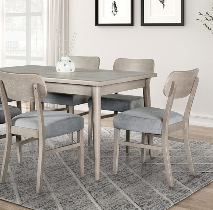 Keynes Transitional 7-Piece Wooden Dining Set with Contoured Chair, Gray