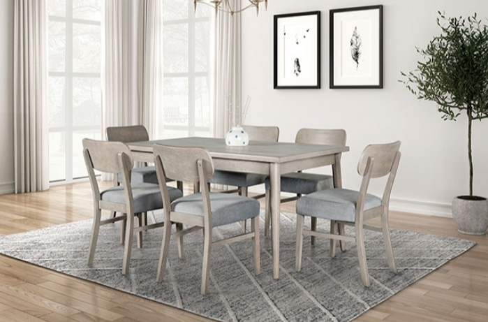 Keynes Transitional 7-Piece Wooden Dining Set with Contoured Chair, Gray