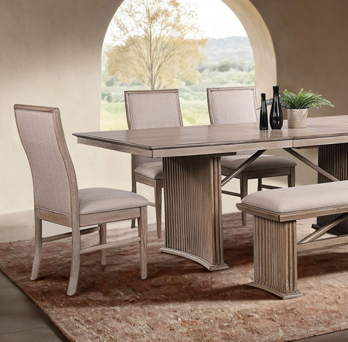 Ellesmere 6-Piece Natural Ash Finish Dining Set with Fluted Trestle Base