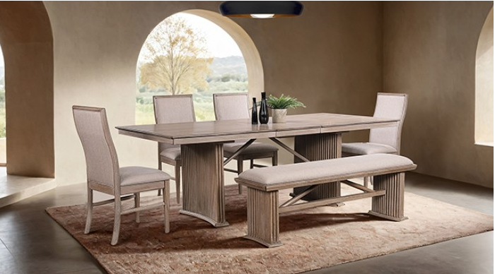 Ellesmere 6-Piece Natural Ash Finish Dining Set with Fluted Trestle Base