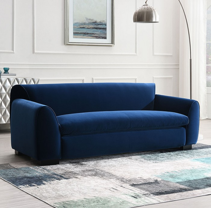 Severo Contemporary Velvet Sofa with Tapered Arm, Royal Blue