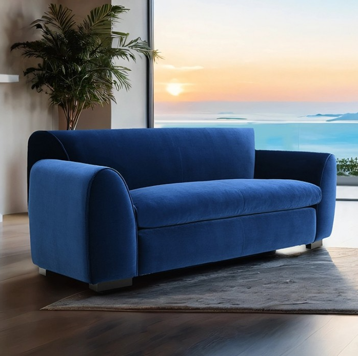 Severo Contemporary Velvet Sofa with Tapered Arm, Royal Blue