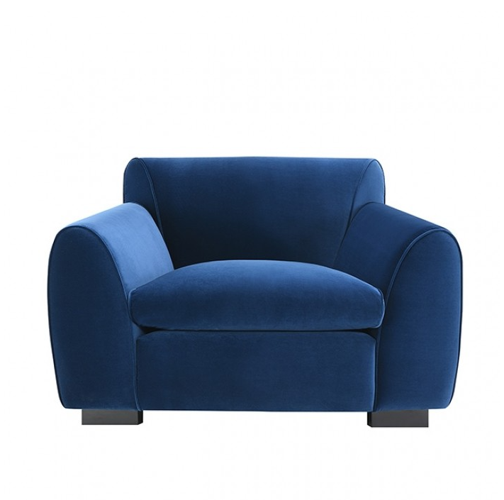 Severo Contemporary Velvet Sofa with Tapered Arm, Royal Blue