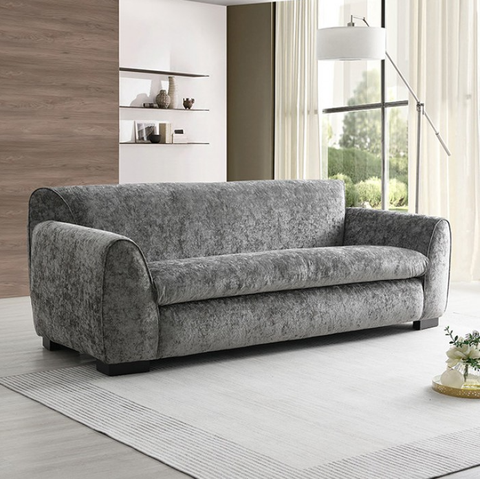 Severo Contemporary Velvet Sofa with Tapered Arm, Gray