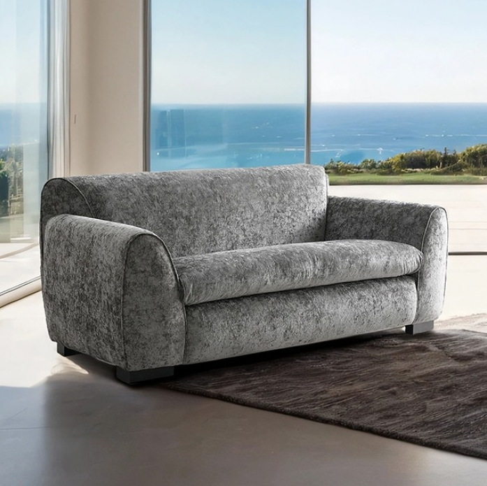 Severo Contemporary Velvet Sofa with Tapered Arm, Gray