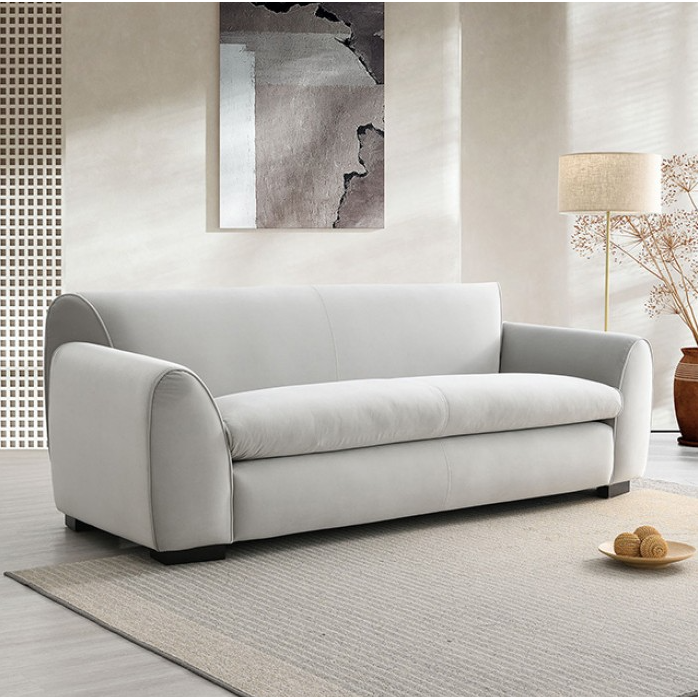 Severo Contemporary Velvet Sofa with Tapered Arm, Light Gray