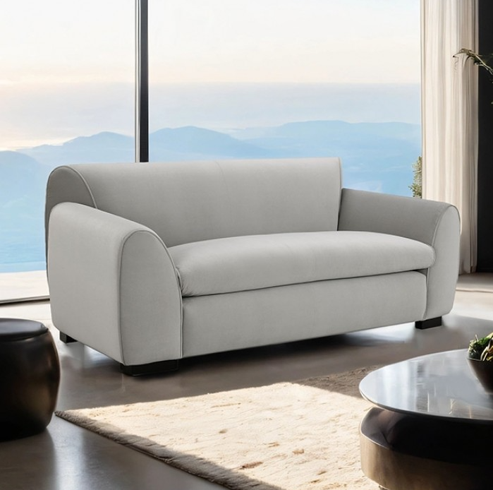 Severo Contemporary Velvet Sofa with Tapered Arm, Light Gray