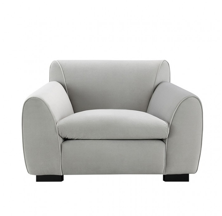 Severo Contemporary Velvet Sofa with Tapered Arm, Light Gray