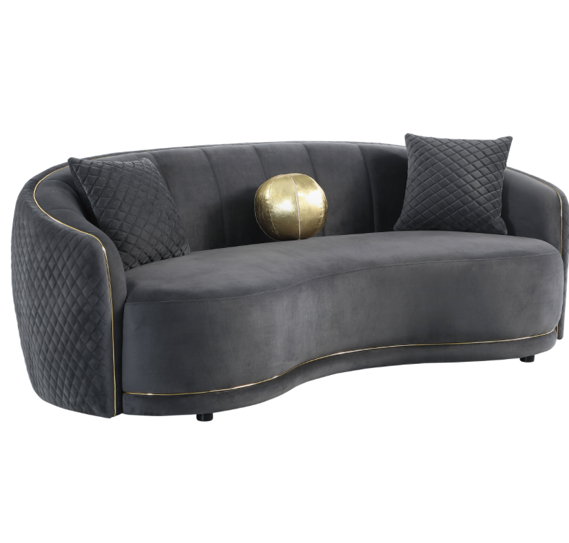 Brookside Velvet Upholstered Curved Sofa Dark Grey