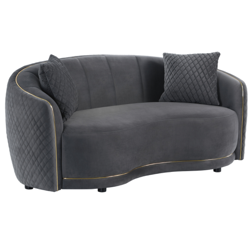 Brookside Velvet Upholstered Curved Sofa Dark Grey