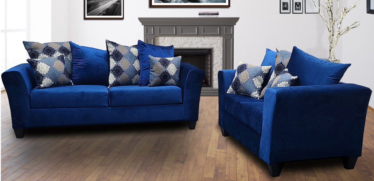 Rome Contemporary Microfiber Flared Arm Sofa, Blue