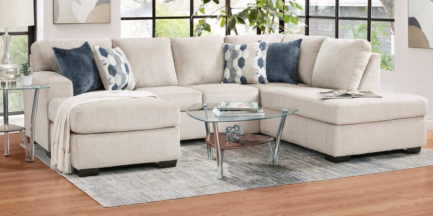 Fausto Herringbone Oatmeal Double Chaise Sectional