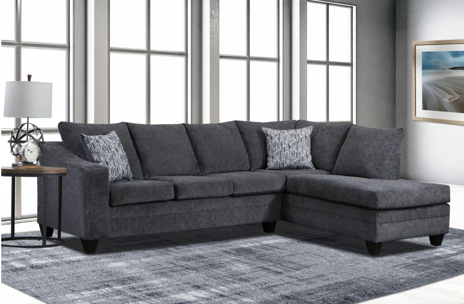 Hailey Transitional Linen Sloped Arm Sectional, Gray