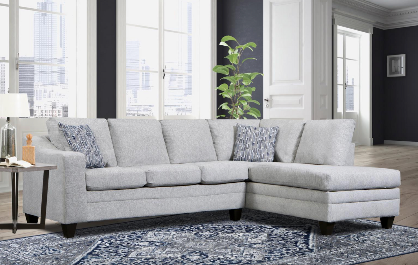 Hailey Transitional Linen Sloped Arm Sectional, Gray