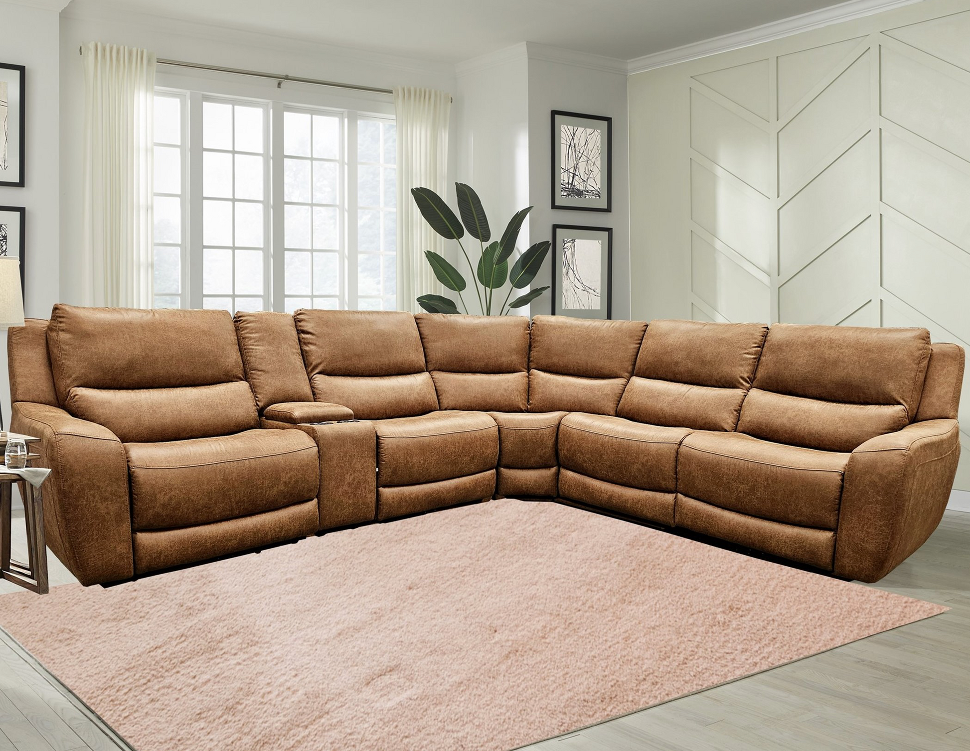 Texas Brown Oversize Power Sectional with Lumbar Support & Console