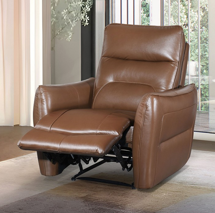 Terentius Modern Leather Power Reclining Chair, Caramel Brown