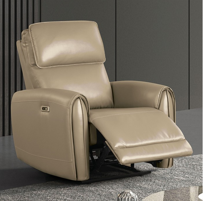 Schlieren Contemporary Leatherette Power Recliner, Beige