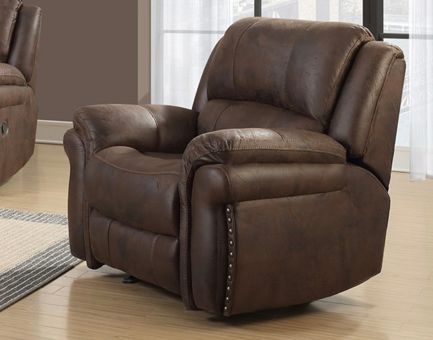 Markus Faux Leather Recliner with Nailhead Trim & Lumbar Support