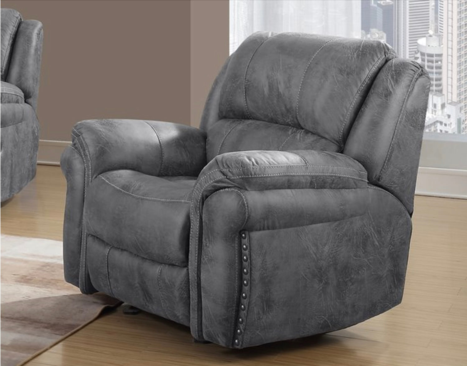 Markus Faux Leather Recliner with Nailhead Trim & Lumbar Support