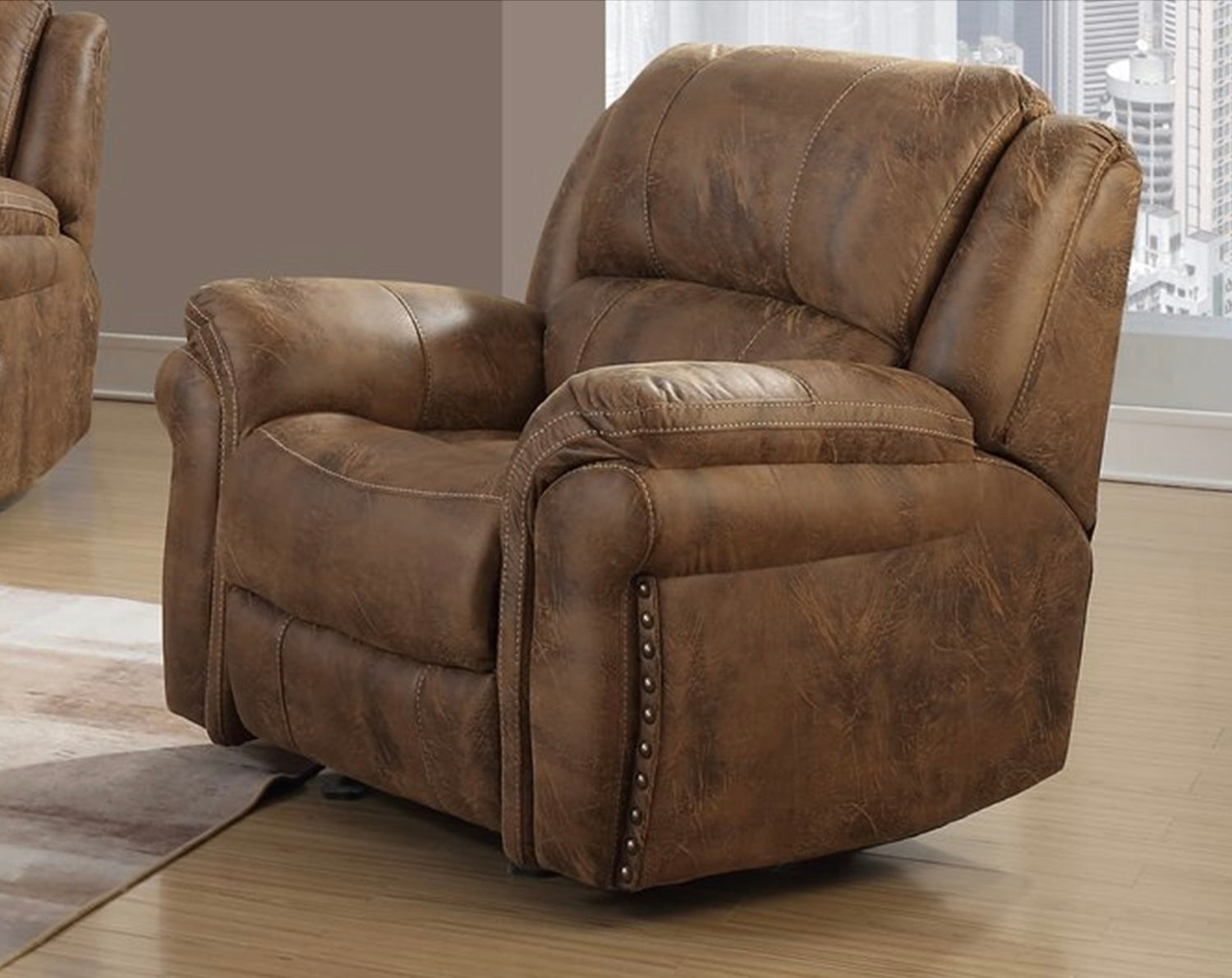 Markus Faux Leather Recliner with Nailhead Trim & Lumbar Support