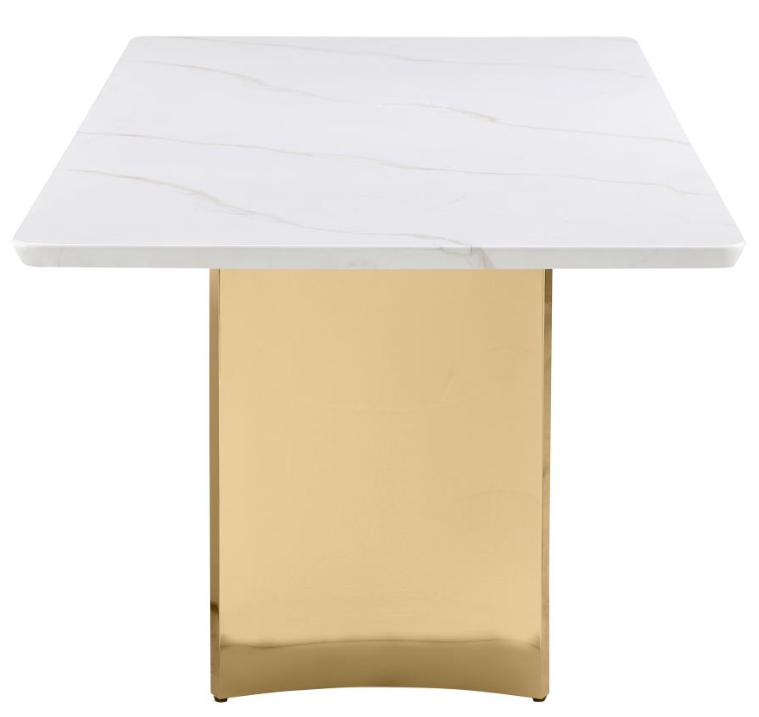 Tevlin Rectangular 79-inch Marble Top Dining Table White & Champagne Gold