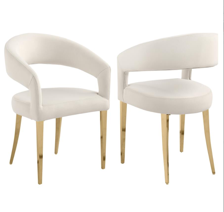 Galiano Velvet Upholstered Dining Arm Cream Beige Set of 2