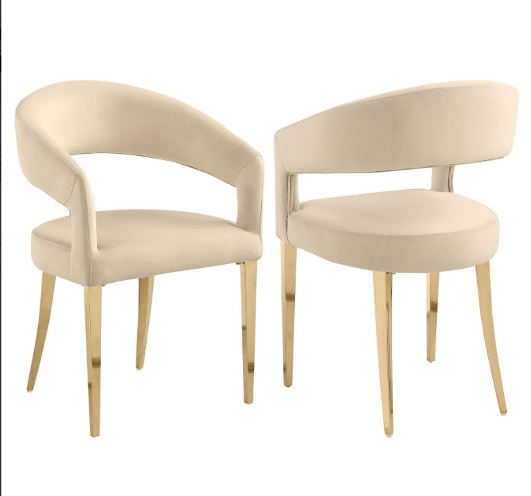 Galiano Velvet Upholstered Dining Arm Beige Set of 2