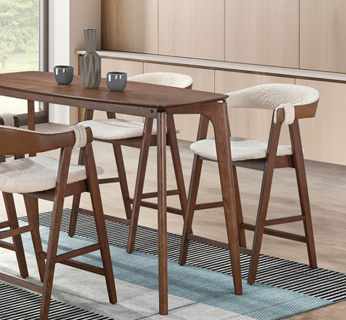 Ebikon Mid-Century Modern Counter Height Dining Set in Walnut & Beige Boucle