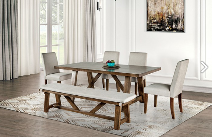 Losone 6PC Rustic Dining Set, Brown & White