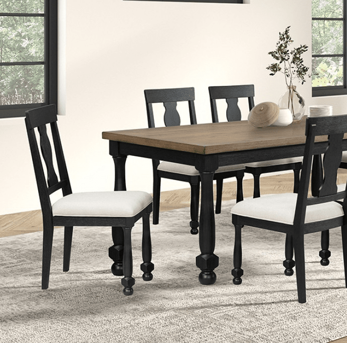 Neue Mills 7PC Modern Farmhouse Dining Set, Black & Brown