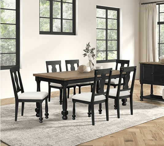 Neue Mills 7PC Modern Farmhouse Dining Set, Black & Brown