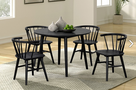 Yate 5PC Mid-Century Modern Dining Set, Black