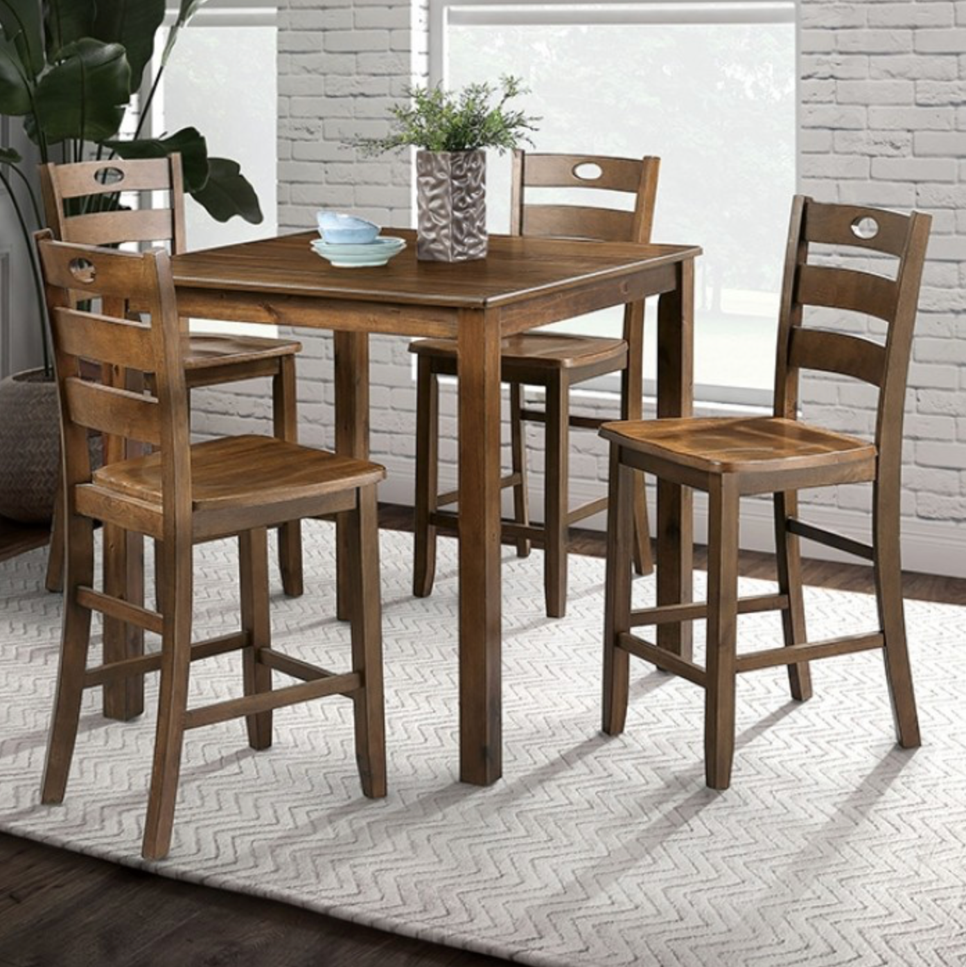 Lubbock Transitional 5PC Solid Wood Counter Height Dining Set