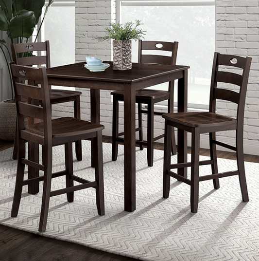 Lubbock Transitional 5PC Solid Wood Counter Height Dining Set