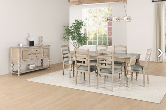 Chesapeake 7 Piece Modern Farmhouse Dining Set in Light White Wash