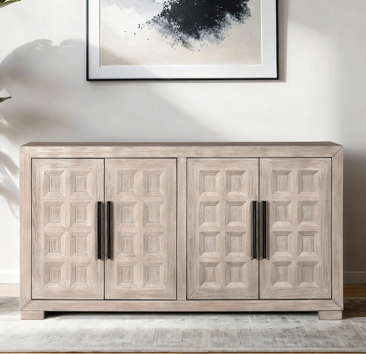 Hatton Cross 4-Door Modern Cabinet with Coffered Panels, Tawny