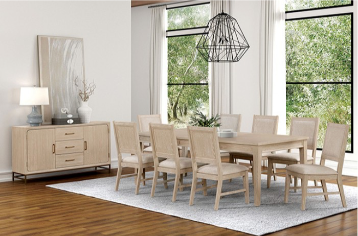 Sandnes 7PC Transitional Wooden Dining Set in Light Oak