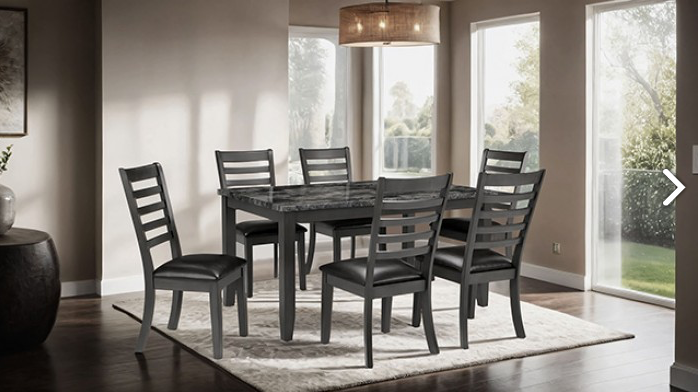 Adia 7PC Transitional Faux Marble Dining Set Brown or Black