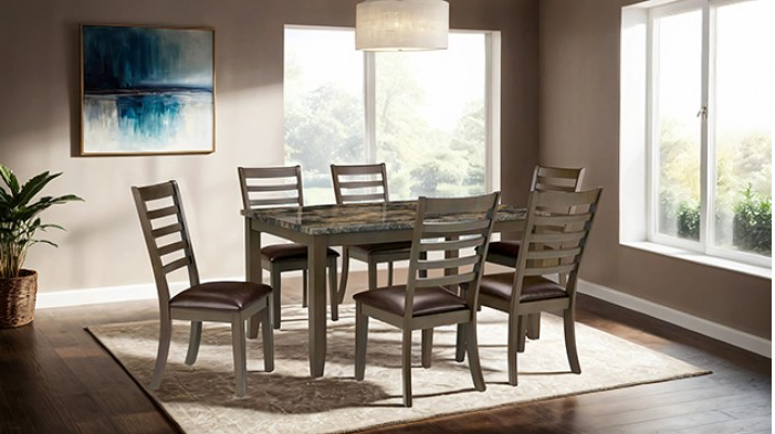 Adia 7PC Transitional Faux Marble Dining Set Brown or Black