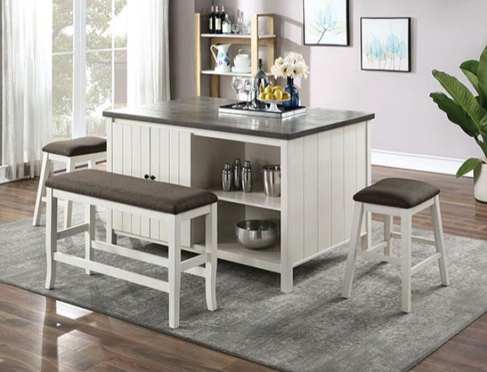 Heidelberg 4PC Counter Height Island Dining Set, Off-White & Dark Gray